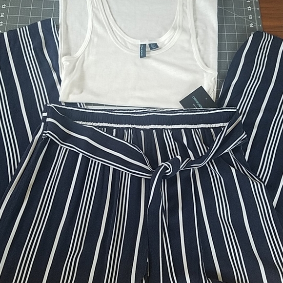 NWT CYNTHIA ROWLEY NAVY/WHITE STRIPED PIMA COTTON PANTS W/ELASTIC BANDIN… - Picture 4 of 7